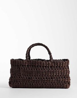 Mango Mango woven rectangle tote bag in chocolate brown
