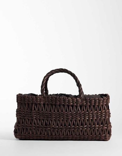 Mango Mango woven rectangle tote bag in chocolate brown