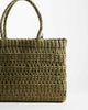 Mango Mango woven tote bag in khaki-Green - 4