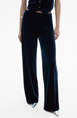 MANGO MANGO Xenphant Stretch Velvet Wide Leg Pants