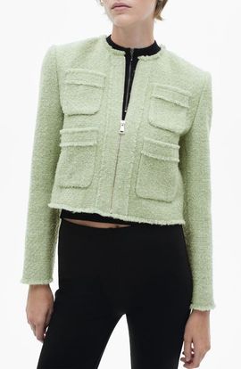 MANGO MANGO Zip-Up Tweed Jacket