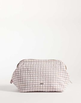 Mango Mango zip cosmetic bag in baby pink plaid print