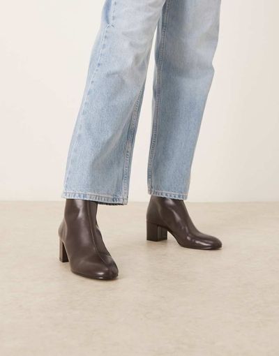 Mango Mango zip detail heeled ankle boots in dark brown