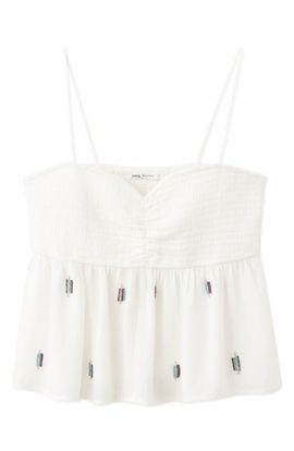 MANGO TEEN MANGO TEEN Beaded Detail Smocked Viscose Top