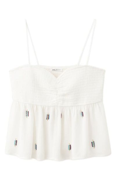 MANGO TEEN MANGO TEEN Beaded Detail Smocked Viscose Top