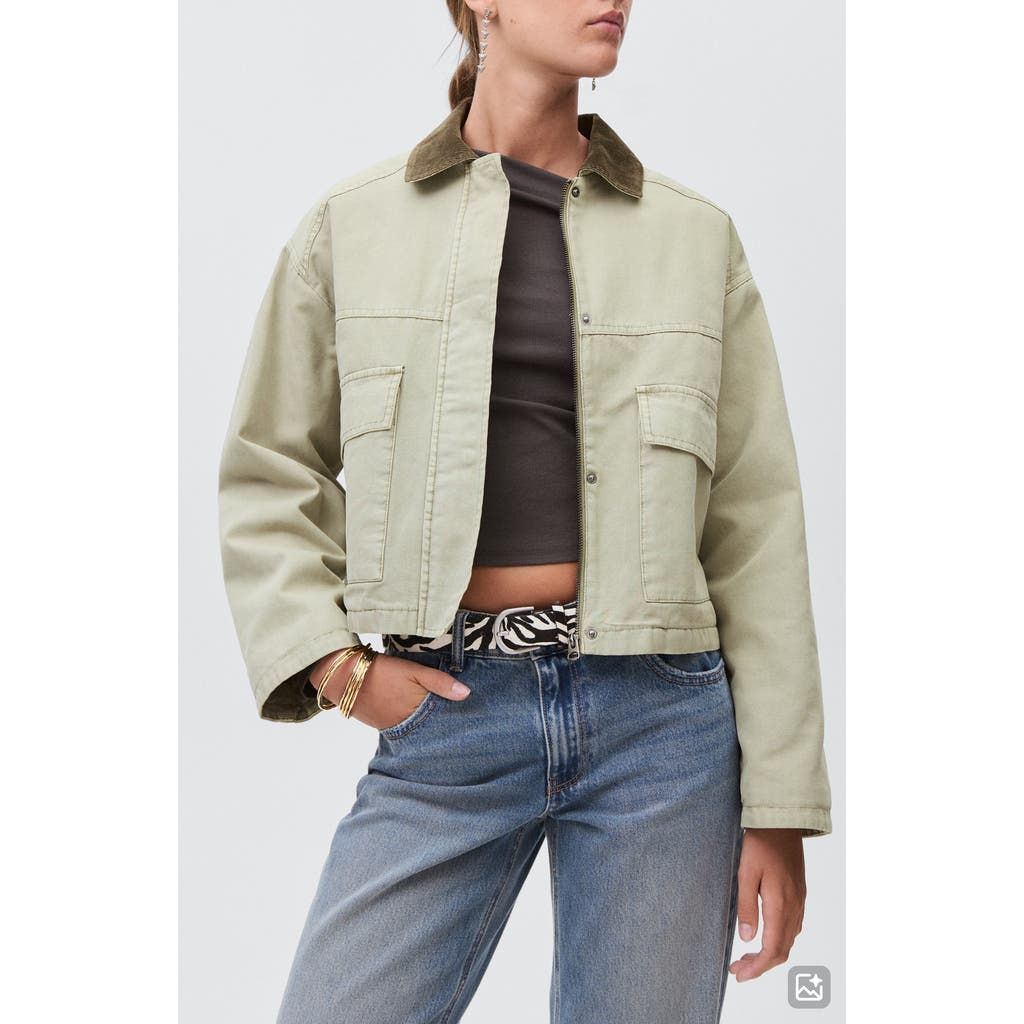 MANGO TEEN MANGO TEEN Corduroy Collar Zip Denim Jacket