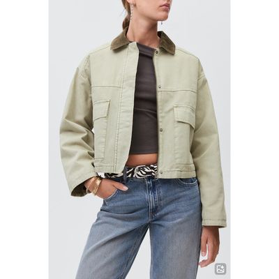 MANGO TEEN MANGO TEEN Corduroy Collar Zip Denim Jacket