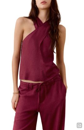 MANGO TEEN MANGO TEEN Crisscross Halter Linen Blend Top