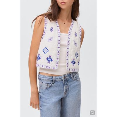 MANGO TEEN MANGO TEEN Embroidered Quilted Cotton Crop Vest