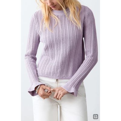 MANGO TEEN MANGO TEEN Open Stitch Ruffle Cuff Cotton Sweater