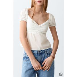MANGO TEEN MANGO TEEN Puff Sleeve Cotton Crop Top