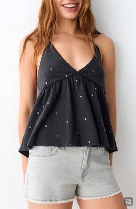 MANGO TEEN MANGO TEEN Sequin Embroidered Cotton Halter Top
