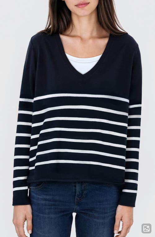 MANGO TEEN MANGO TEEN Stripe V-Neck Cotton Blend Sweater