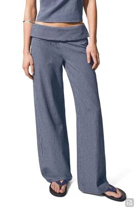 MANGO TEEN MANGO TEEN Striped Foldover Cotton Wide Leg Jeans