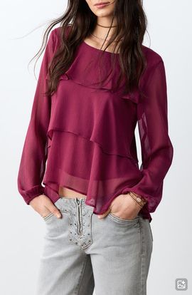 MANGO TEEN MANGO TEEN Tiered Long Sleeve Chiffon Top