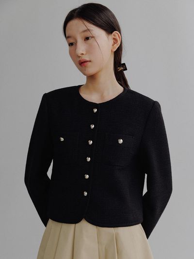 MangoManyPlease MOI TWEED JACKET [BLACK]