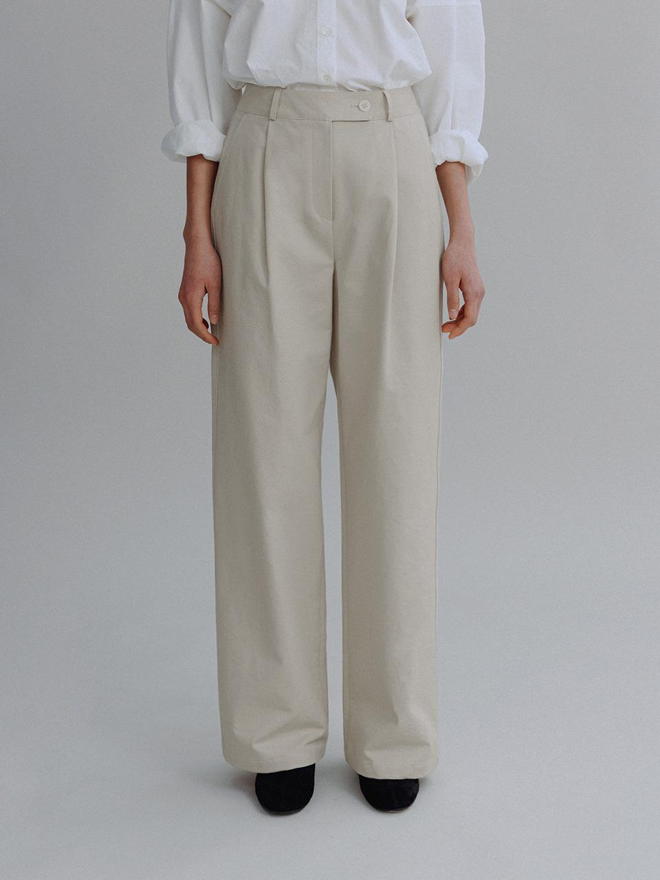 MangoManyPlease PLAP COTTON PANTS [GREIGE]