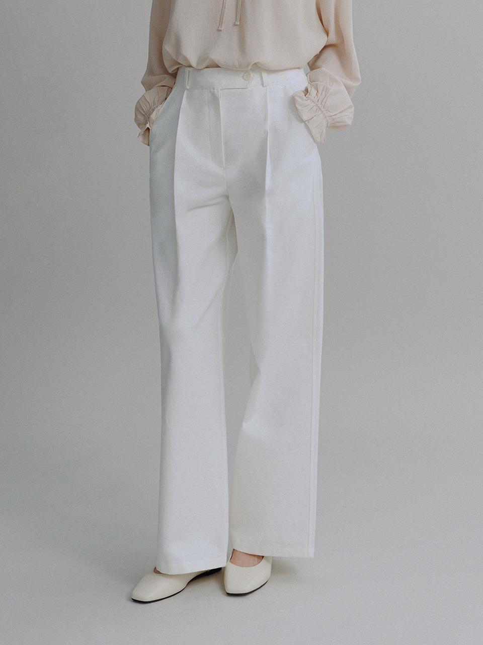 MangoManyPlease PLAP COTTON PANTS [IVORY]