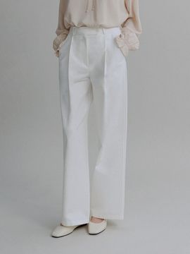 MangoManyPlease PLAP COTTON PANTS [IVORY]