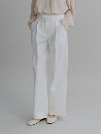 MangoManyPlease PLAP COTTON PANTS [IVORY]