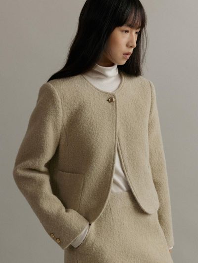 MangoManyPlease Wool Blend Boucle Cropped Jacket