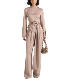 Maniere De Voir Maniere De Voir Aurore High Neck Pleated Jumpsuit with Wrap Waist