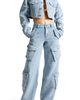 Manière De Voir Manière De Voir Anne High Waisted Boucle Denim Cargo Pants - 3