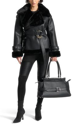 Manière De Voir Manière De Voir Charlene Leather and Plush Wrap Belted Jacket