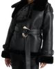 Manière De Voir Manière De Voir Charlene Leather and Plush Wrap Belted Jacket - 4