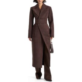 Manière De Voir Manière De Voir Esma Suede Asymmetric Coat with Cinch Belt
