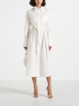 Manière De Voir Manière De Voir Isa Belted Cotton Midi Shirt Dress