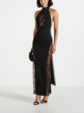 Manière De Voir Manière De Voir Jessica Contour Lace Halter Drape Neck Maxi Dress