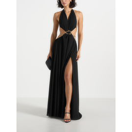 Manière De Voir Manière De Voir June Chain Belt Cut-Out Georgette Halter Maxi Dress