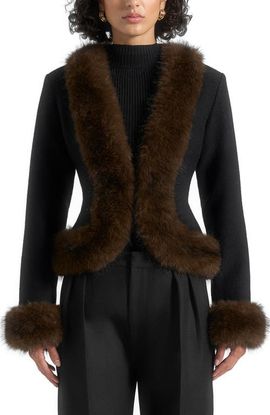 Manière De Voir Manière De Voir Lina Sculpted Wool & Fur Trim Jacket