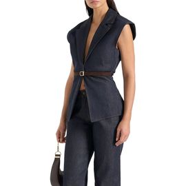 Manière De Voir Manière De Voir Linda Denim Wide Shoulder Cinched Waistcoat