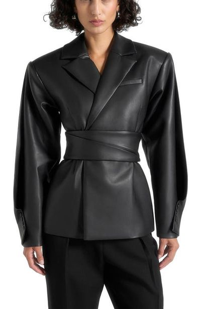 Manière De Voir Manière De Voir Marie Twist Sleeve Leather Blazer with Belt