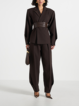 Manière De Voir Manière De Voir Marie Wool Twist Sleeve Blazer with Belt