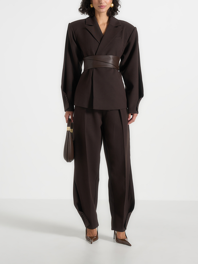 Manière De Voir Manière De Voir Marie Wool Twist Sleeve Blazer with Belt
