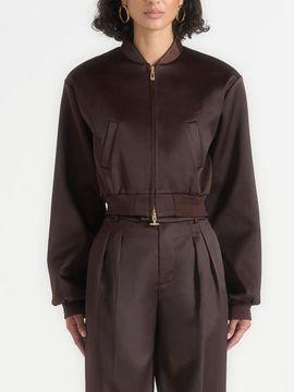 Manière De Voir Manière De Voir Monique Satin Wide Shoulder Bomber Jacket