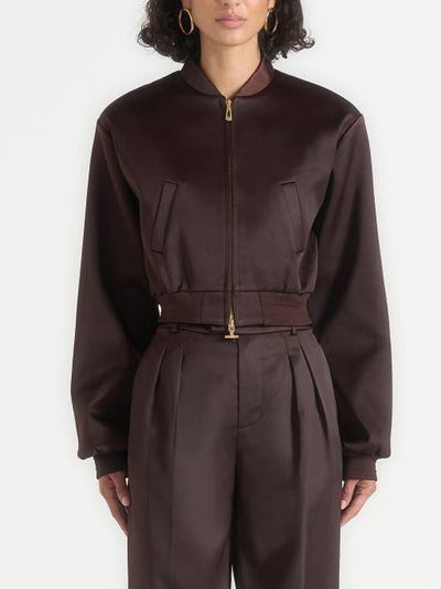 Manière De Voir Manière De Voir Monique Satin Wide Shoulder Bomber Jacket