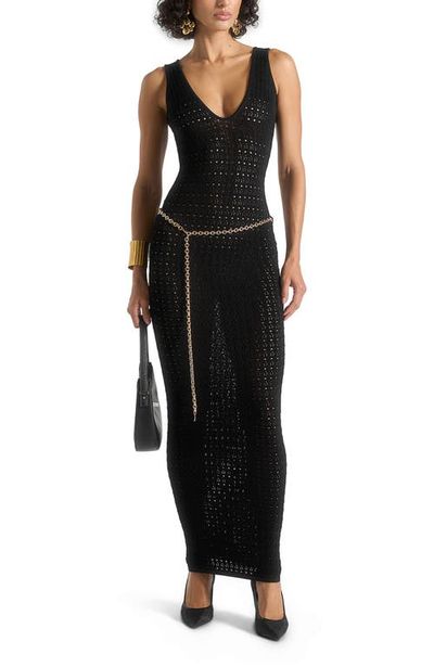 Manière De Voir Manière De Voir Myriam Pointelle Plunge Midaxi Dress With Chain