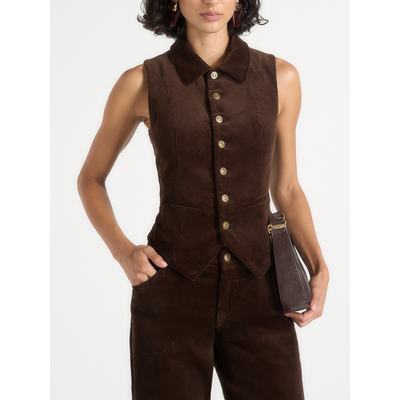 Manière De Voir Manière De Voir Nancy Corduroy Cinched Waistcoat with Point Collar