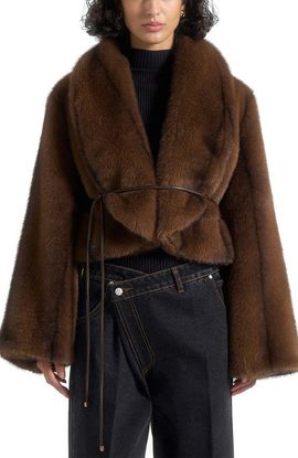 Manière De Voir Manière De Voir Nola Fur Shawl Jacket with Leather Belt