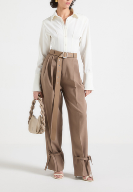 Manière De Voir Manière De Voir Suzanne Wide Leg Trousers With Belt And Tie Ankle Detail