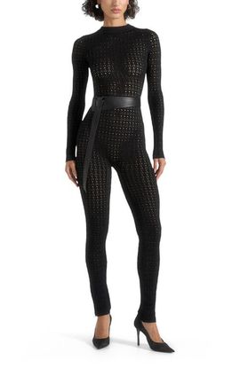 Manière De Voir Manière De Voir Tiana Pointelle Knit Long Sleeve Jumpsuit with Belt
