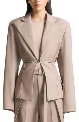Manière De Voir Manière De Voir Wide Shoulder Tailored Blazer with Twin Belt