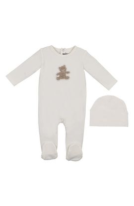Manière Manière Bear Appliqué Footie & Beanie Set