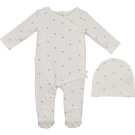 Manière Manière Bow Wrap Cotton Blend Footie & Beanie Set