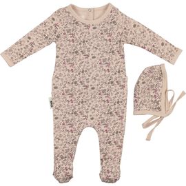 Manière Manière Elegant Floral Footie & Hat Set