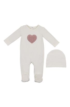 Manière Manière Heart Appliqué Footie & Beanie Set